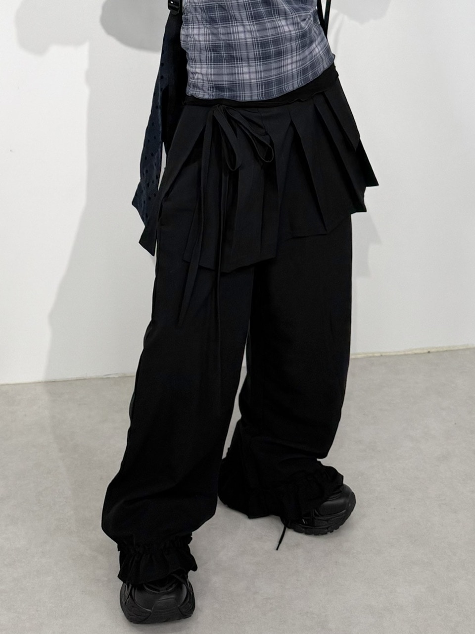 受注制【Nerd out XU】pleats layered skirt pants set (2color)