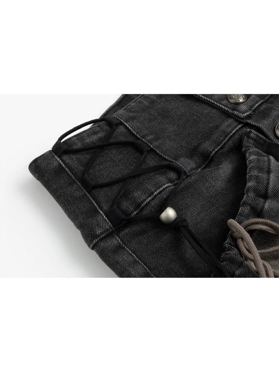 【Cest Nous】Bloom-style denim shorts / 【セヌー】レースアップリベットショートデニムパンツ