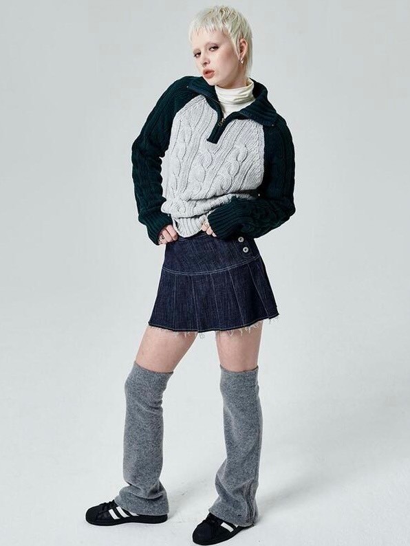 【runningHIGH】COLOR BLOCK TURTLENECK ZIP UP KNIT PULLOVER