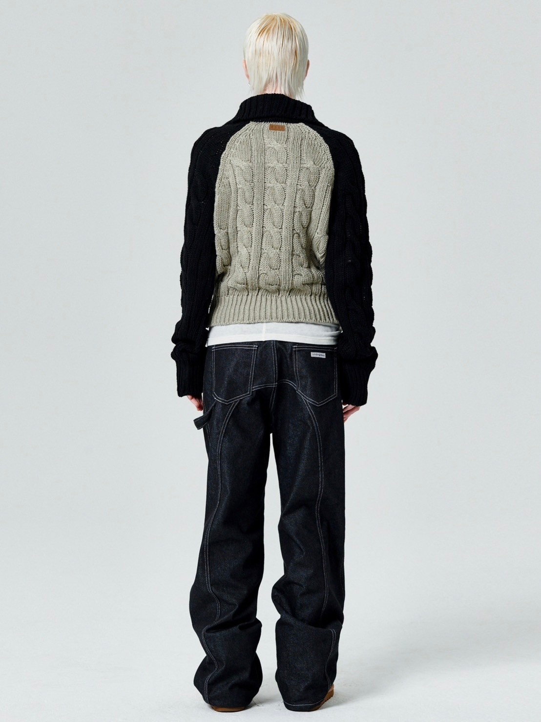 【runningHIGH】COLOR BLOCK TURTLENECK ZIP UP KNIT PULLOVER