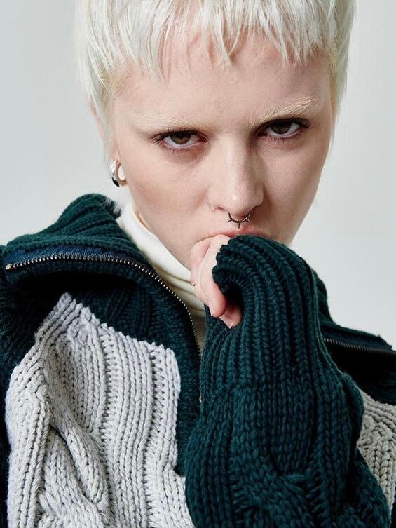 【runningHIGH】COLOR BLOCK TURTLENECK ZIP UP KNIT PULLOVER