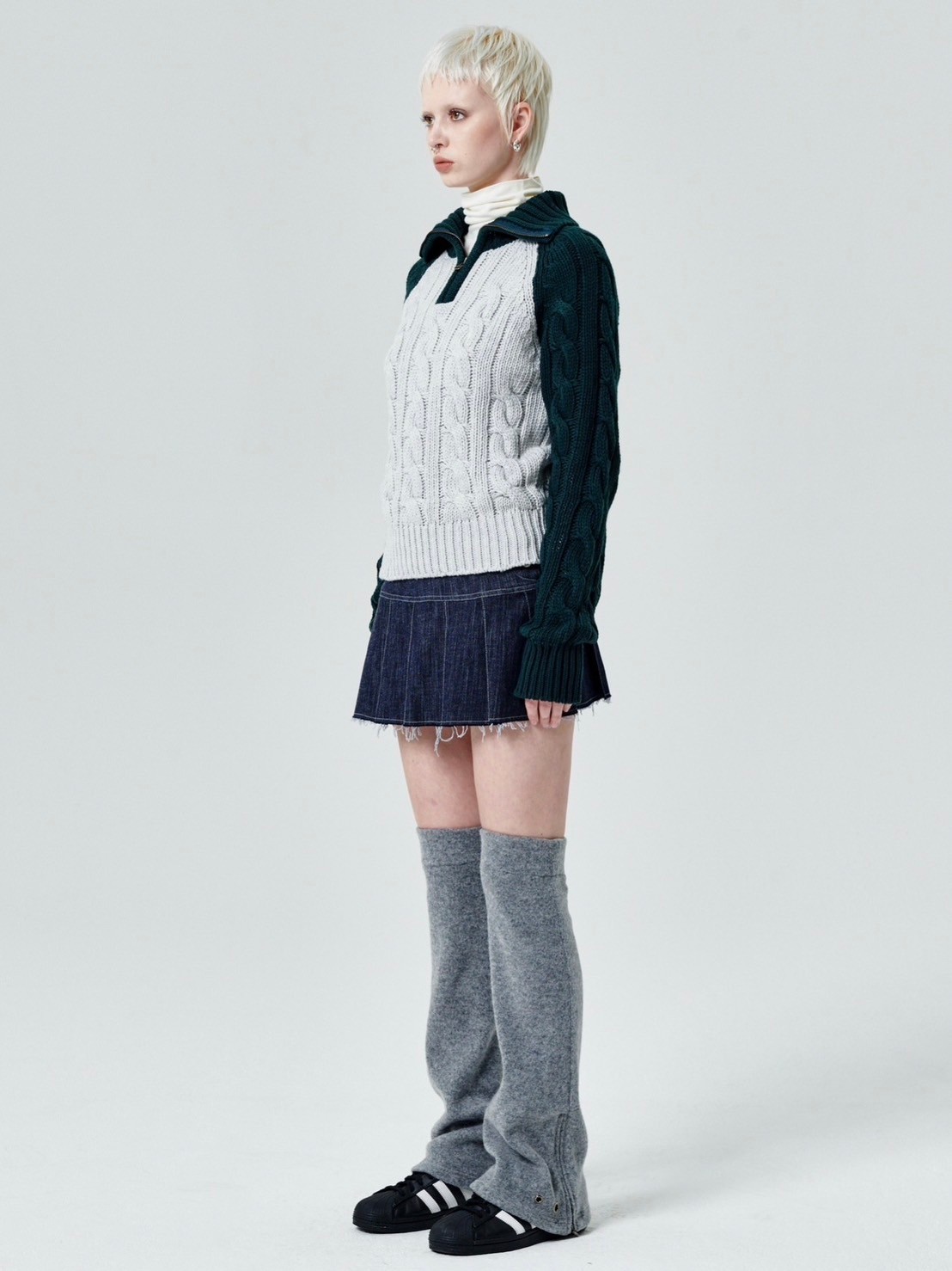 【runningHIGH】COLOR BLOCK TURTLENECK ZIP UP KNIT PULLOVER