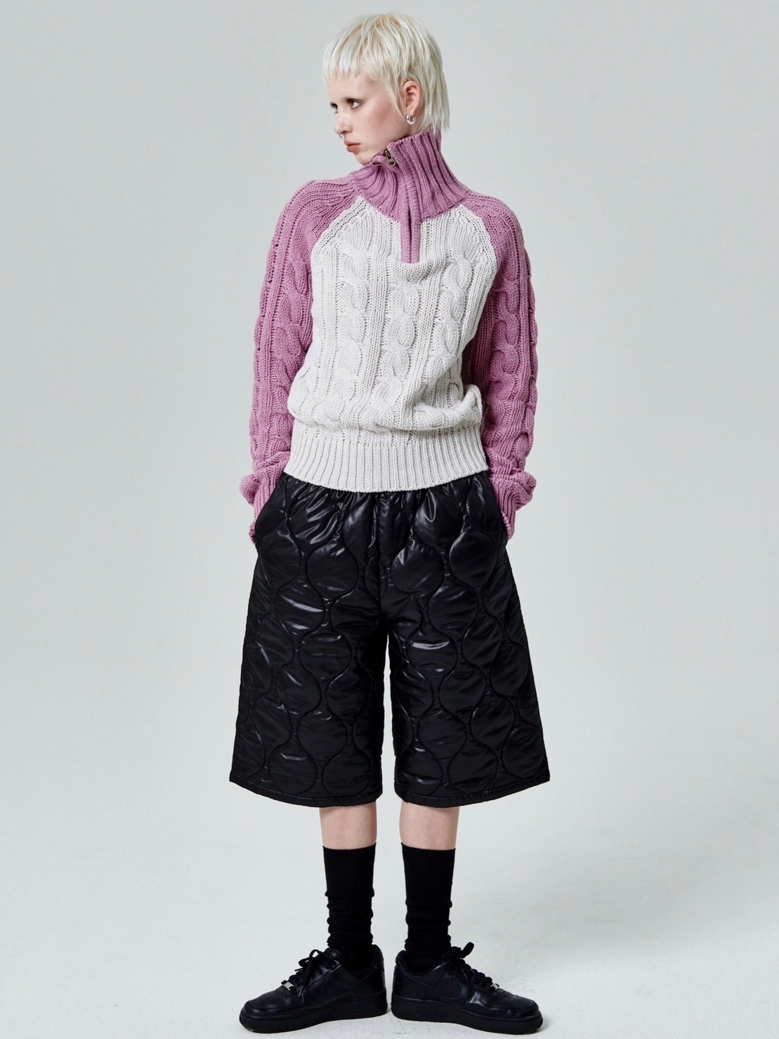 【runningHIGH】COLOR BLOCK TURTLENECK ZIP UP KNIT PULLOVER