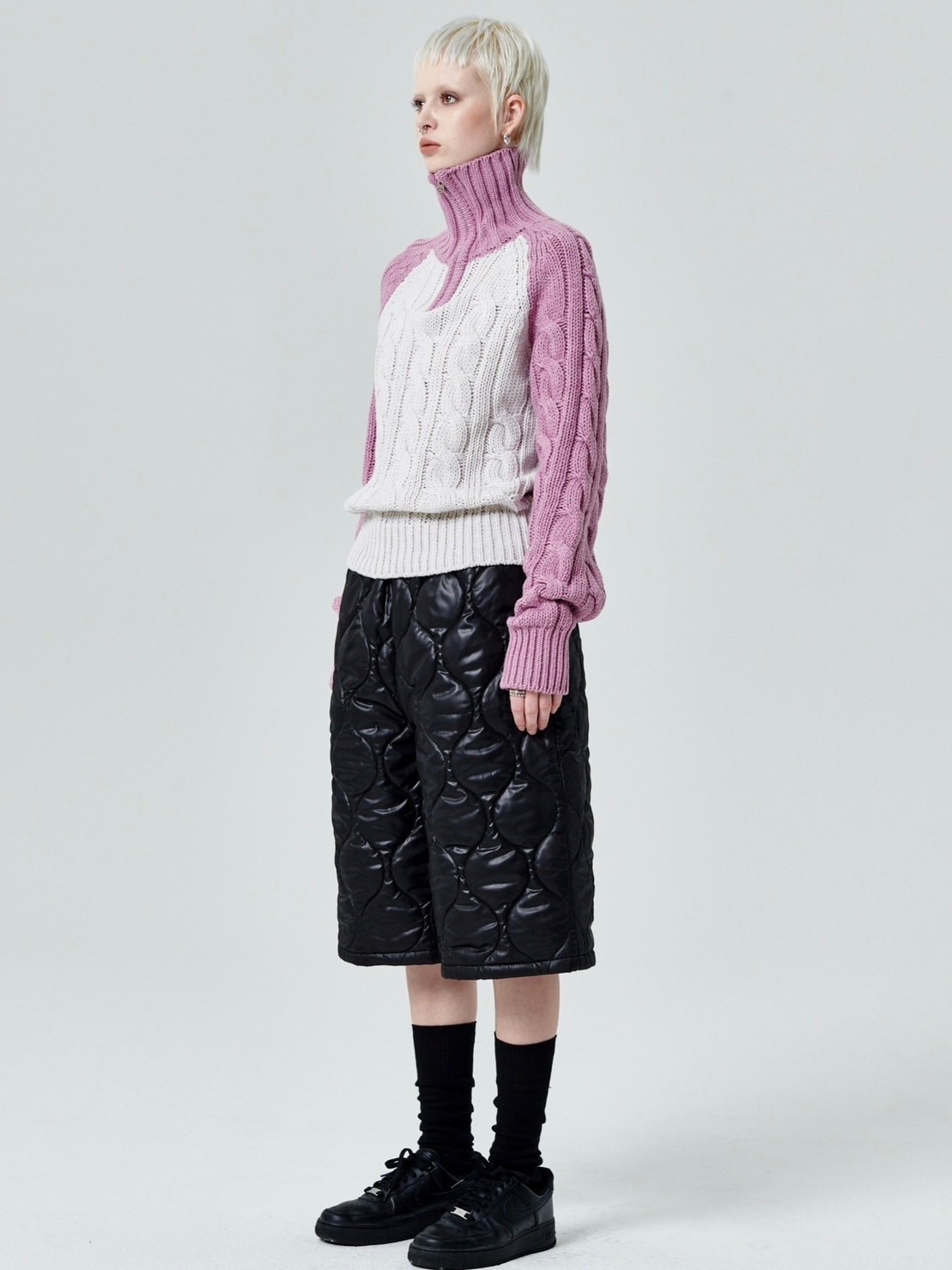 【runningHIGH】COLOR BLOCK TURTLENECK ZIP UP KNIT PULLOVER