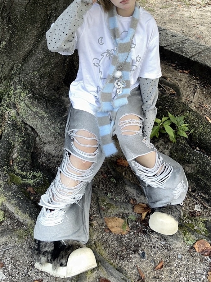 受注制【Never mind the XU】dirty damage sweat pants / 【エックス