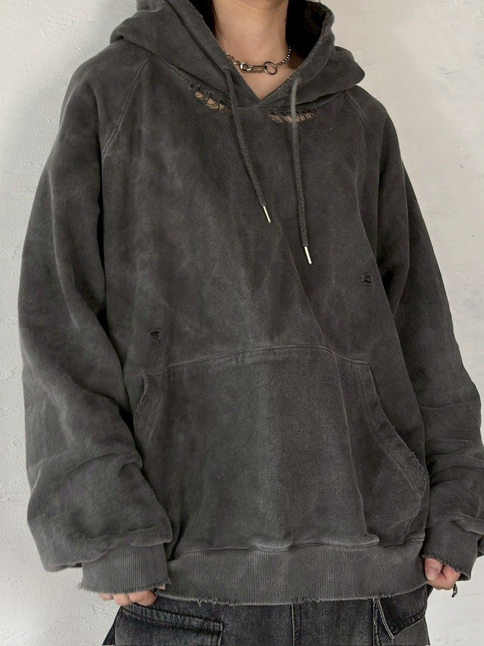w*o様 OVY Pigment Damage Processing Hoodi Pigment Damage Processing P/O Hoodie (black) | OVY