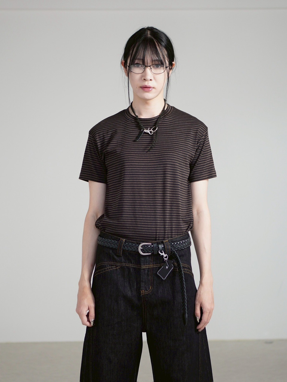 受注制【Chikashitsu +】tight fit border t-shirt (3color