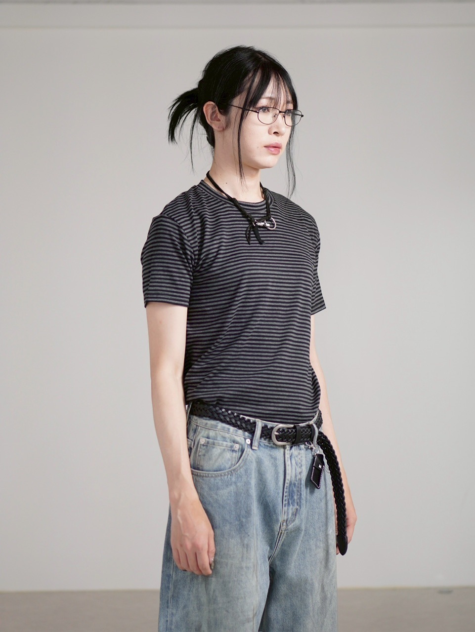 受注制【Chikashitsu +】tight fit border t-shirt (3color