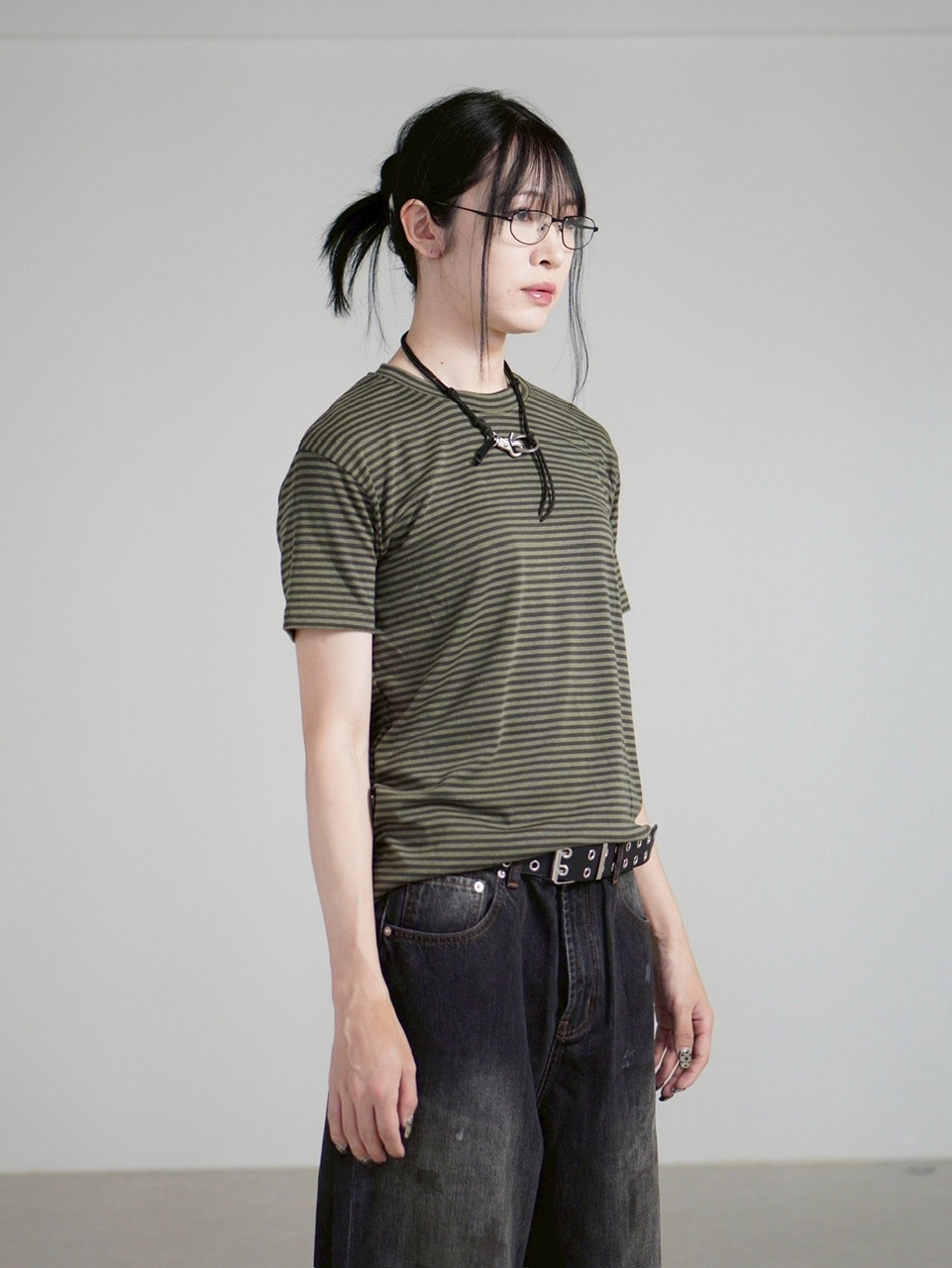 受注制【Chikashitsu +】tight fit border t-shirt (3color