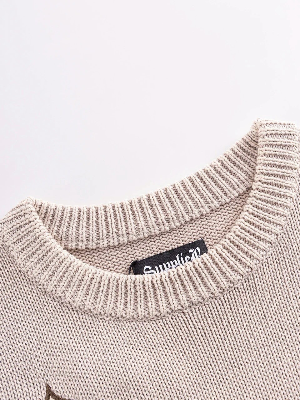 【SUPPLIER】Distressed Multiple Cross Leather Patch Crew Knit / 【サプライヤー】ダメージクロスレザーパッチニット