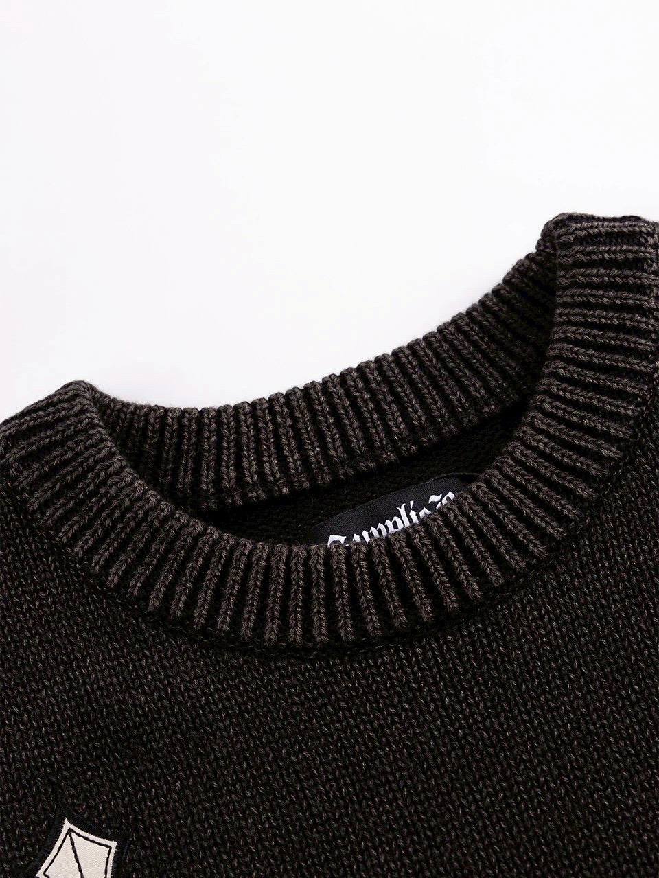 supplier サプライヤー　パッチニット SUPPLIER】Distressed Multiple Cross Leather Patch Crew Knit