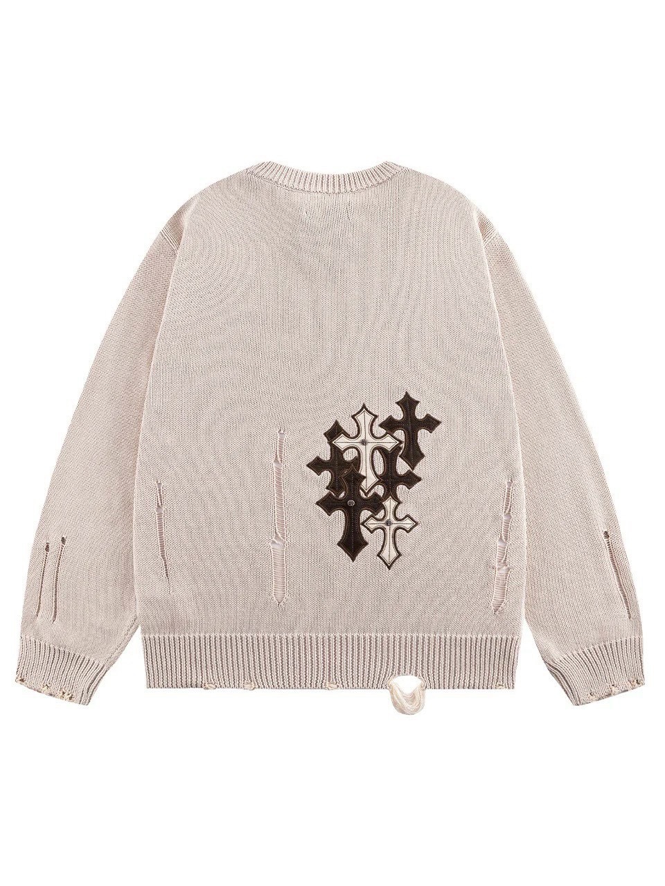【SUPPLIER】Distressed Multiple Cross Leather Patch Crew Knit / 【サプライヤー】ダメージクロスレザーパッチニット