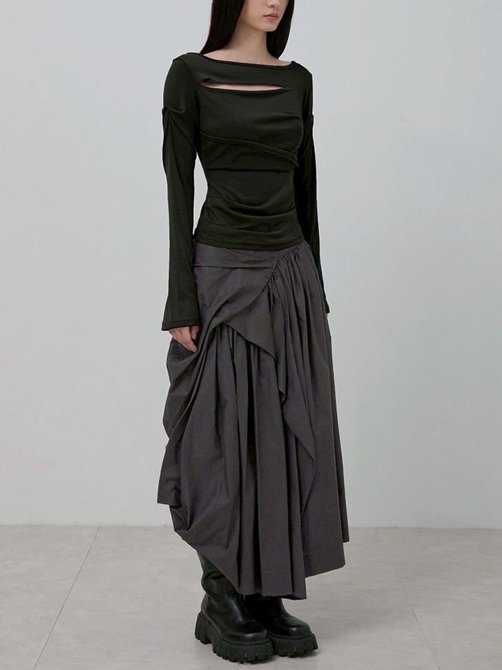 【FLAREUP】Asymmetrical Draped Layered Long Skirt / 【フレアアップ】アシンメトリードレープレイヤードロングスカート