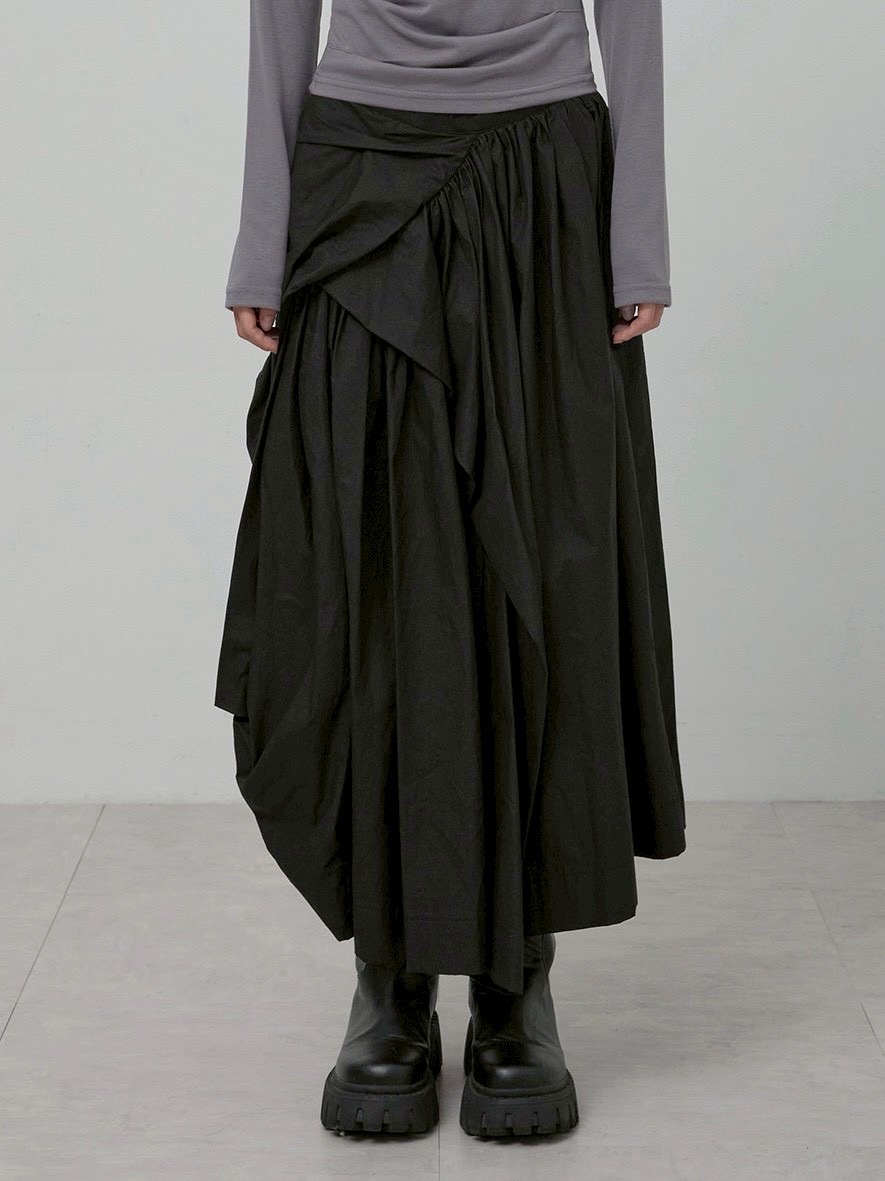 【FLAREUP】Asymmetrical Draped Layered Long Skirt / 【フレアアップ】アシンメトリードレープレイヤードロングスカート