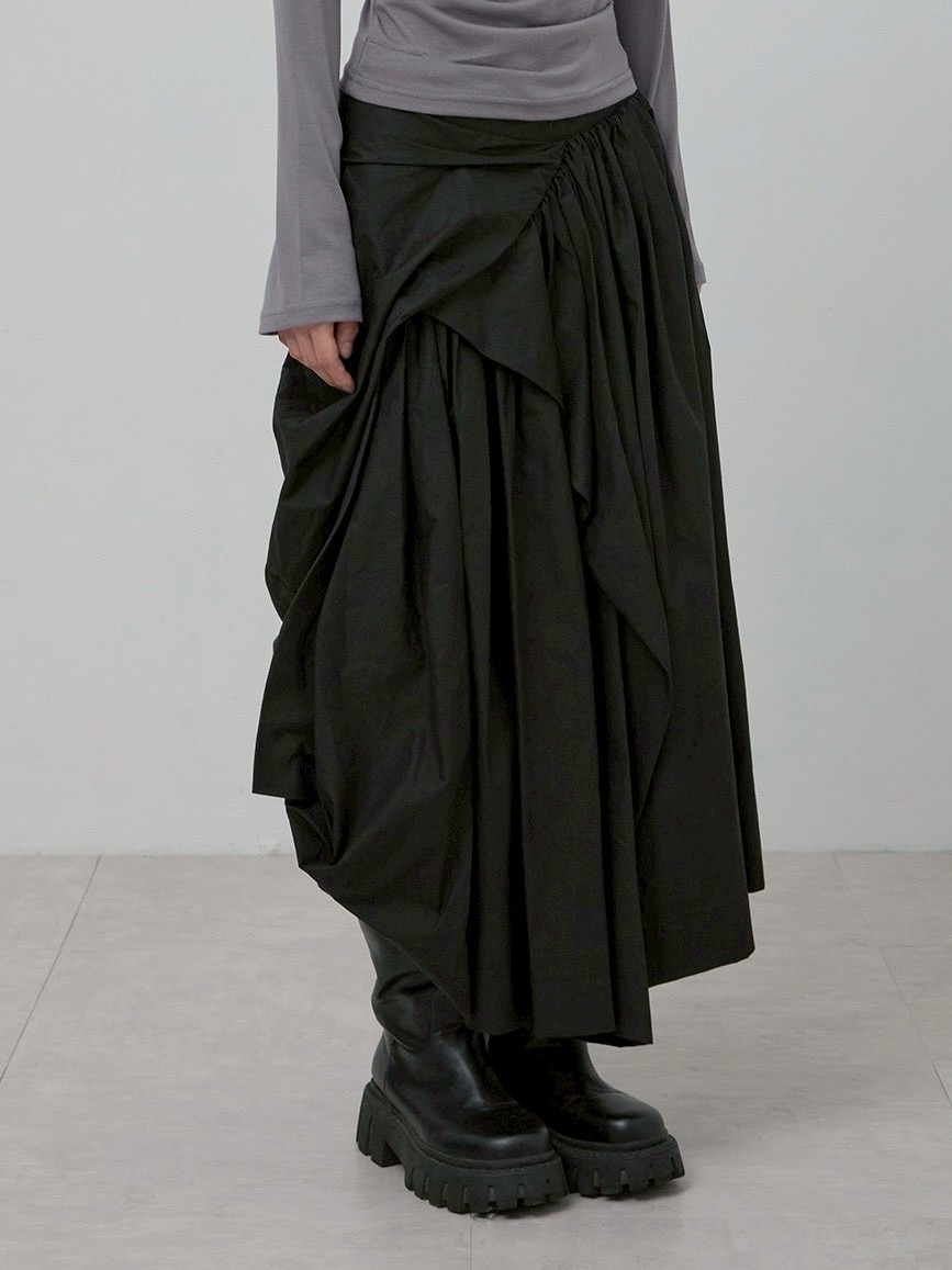 【FLAREUP】Asymmetrical Draped Layered Long Skirt / 【フレアアップ】アシンメトリードレープレイヤードロングスカート