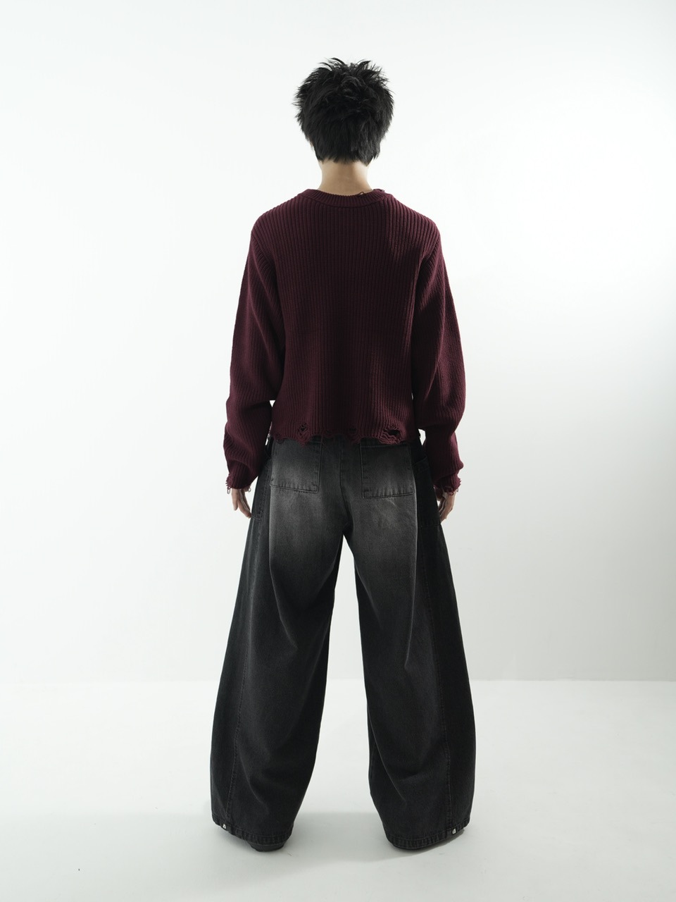 CS】side tuck drape denim pants (black) | OUR BRAND