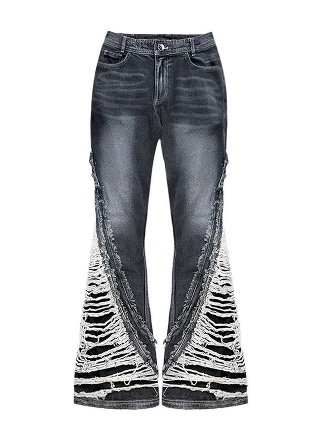 BLUER★W's DESTROYED CRUSH DOUBLE LINE WASHING DENIM PANTS BLR BLUER】DESTROYED CRUSH DOUBLE LINE WASHING DENIM PANTS