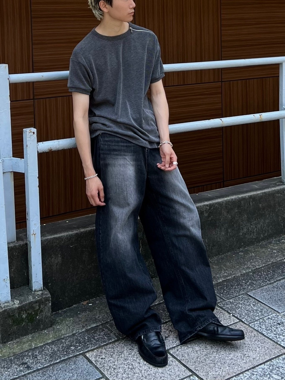 大阪店WEB限定受注制【Chikashitsu +】vintage wash semi wide denim