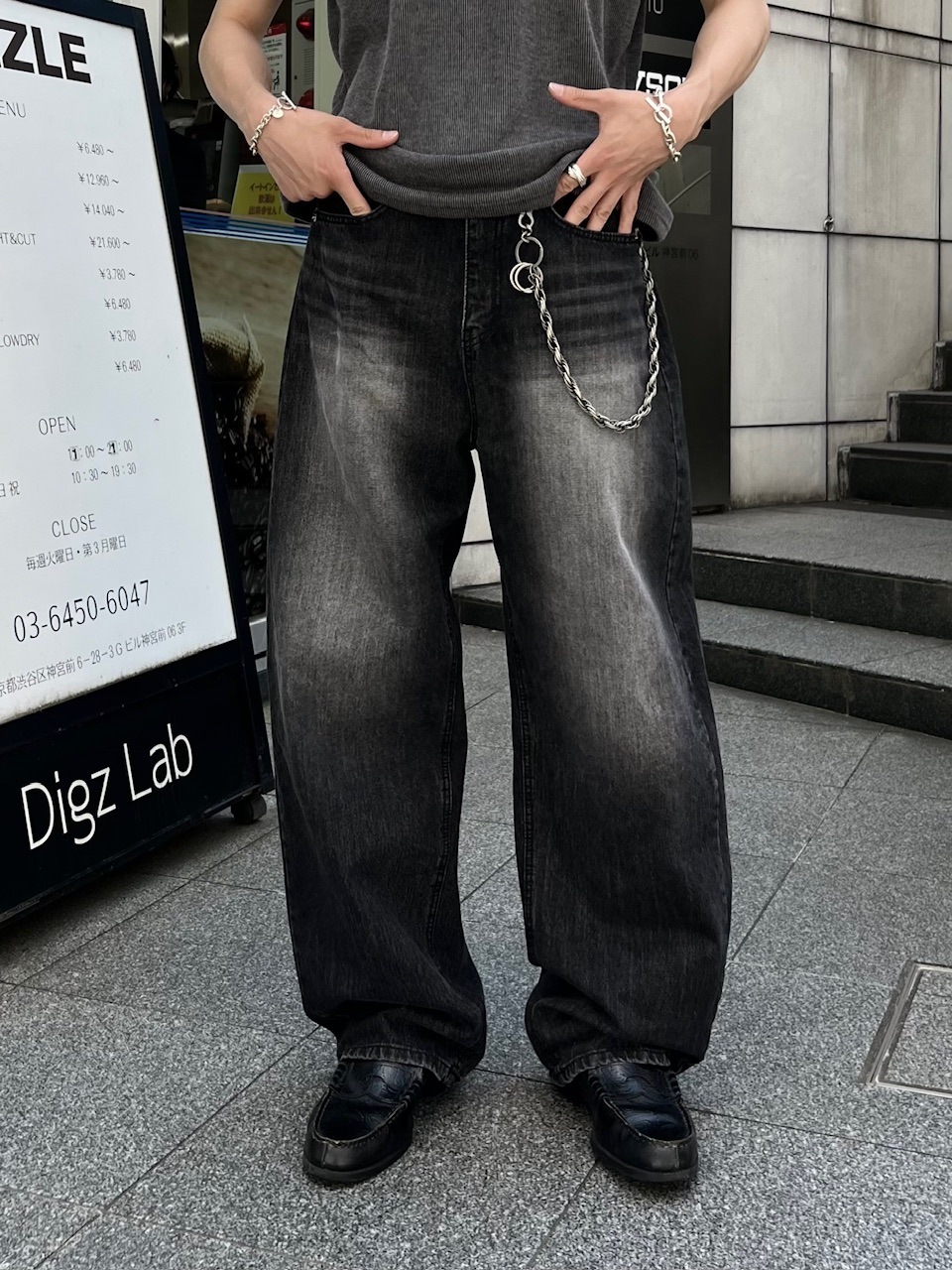 大阪店WEB限定受注制【Chikashitsu +】vintage wash semi wide denim