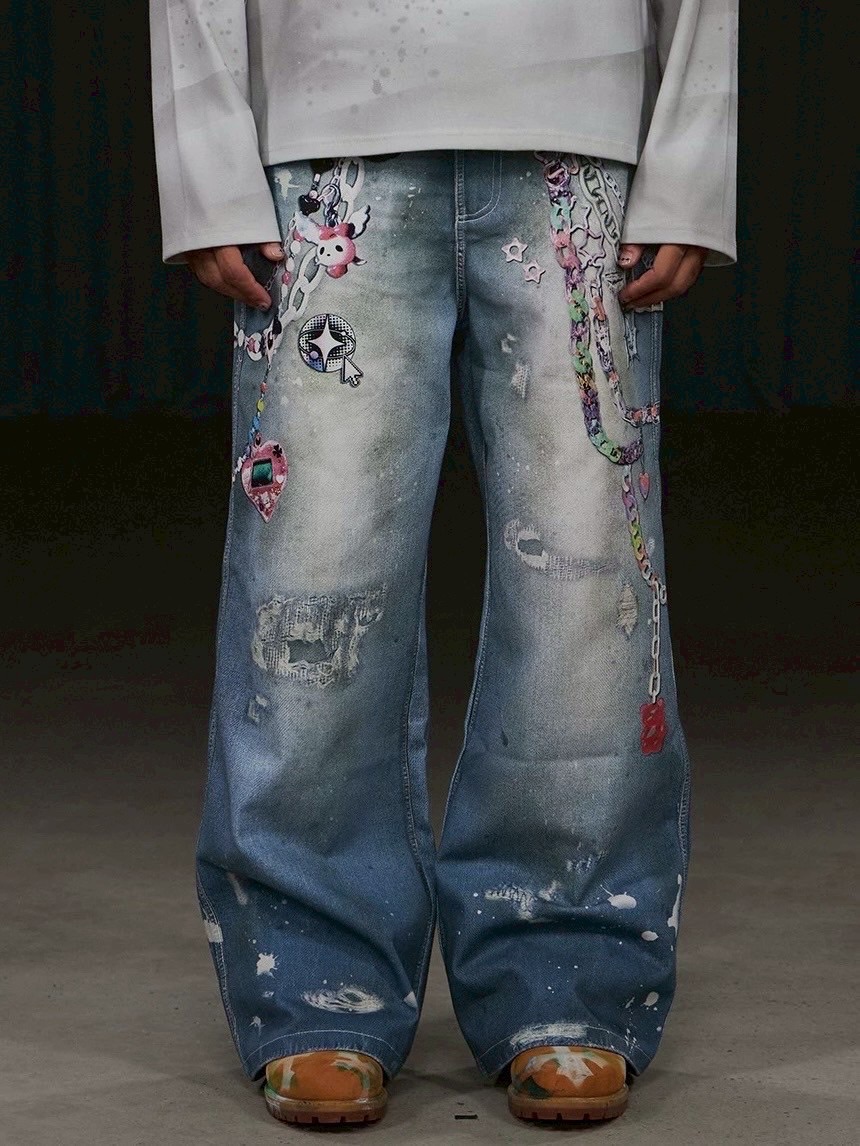 【Y2K】DND4DES 弾丸 Fake digital print pants Y2K】DND4DES 弾丸 Fake digital print pants