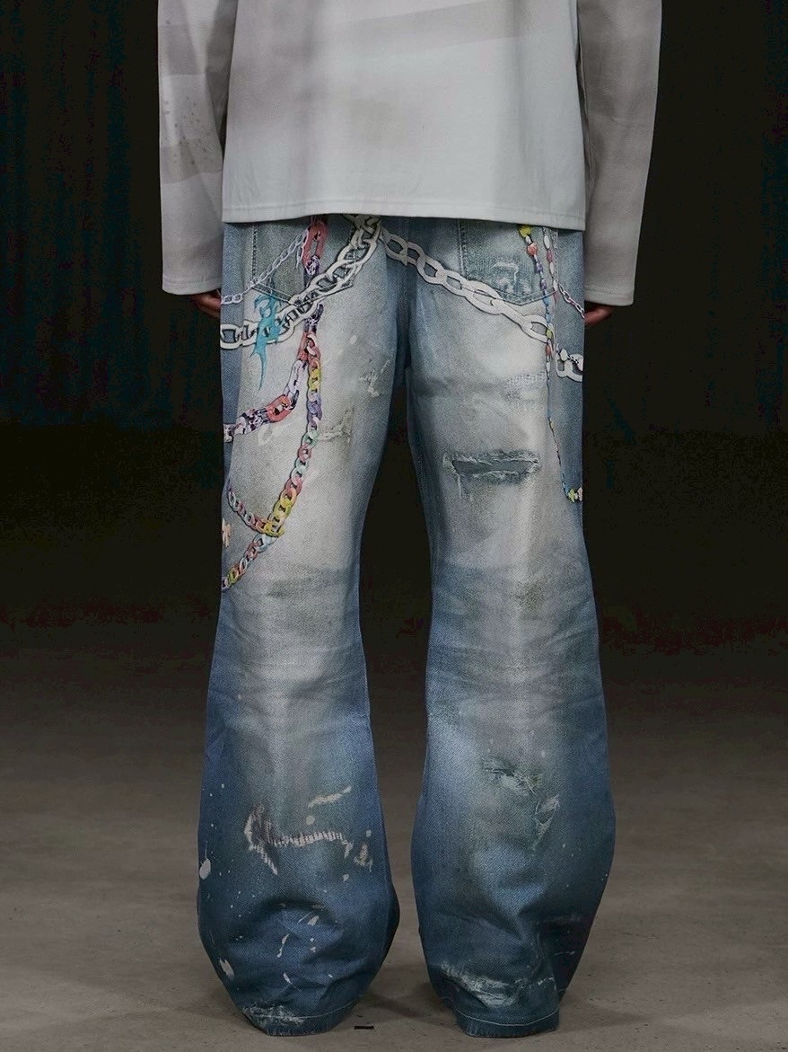 【Y2K】DND4DES 弾丸 Fake digital print pants DND4DES】Y2K CARTOON PENDANTS PRINT PANTS | OUR BRAND