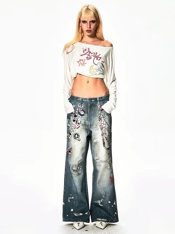 DND4DES】Y2K CARTOON PENDANTS PRINT PANTS | OUR BRAND