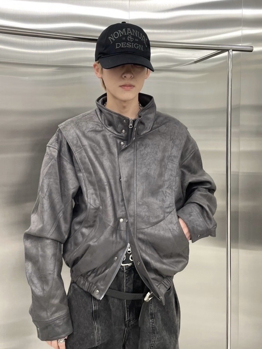 【nmtc +】line leather jacket / 【エヌエムティーシープラス】ラインレザージャケット (2color)