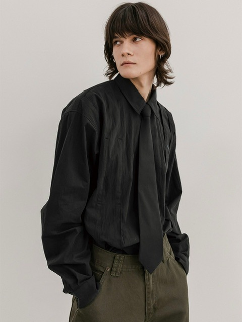 ★ESCSTUDIO★peach washing pintuck tie shirt(black)★正規品 ESC STUDIO】peach washing pintuck tie shirt | OUR BRAND,ESC