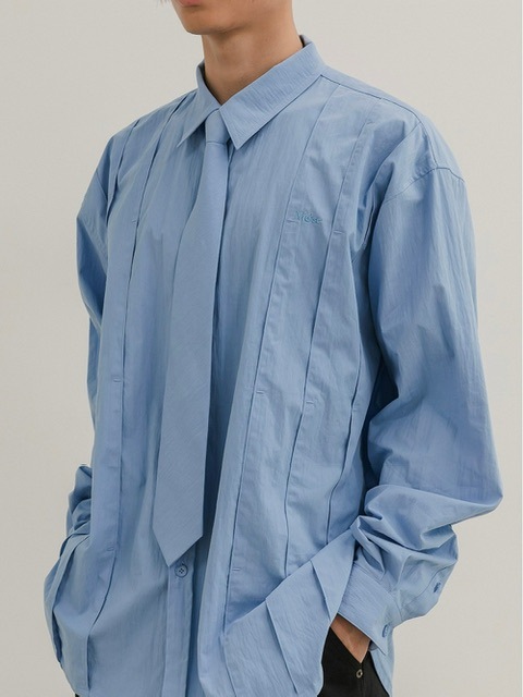 【ESC STUDIO】peach washing pintuck tie shirt