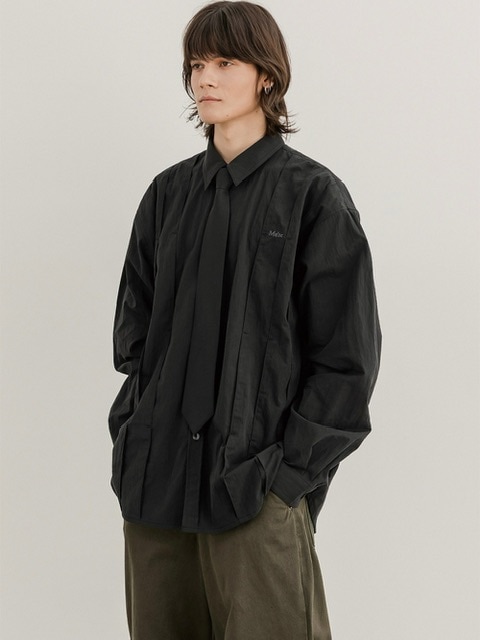 ★ESCSTUDIO★peach washing pintuck tie shirt(black)★正規品 ESC STUDIO】peach washing pintuck tie shirt | OUR BRAND,ESC