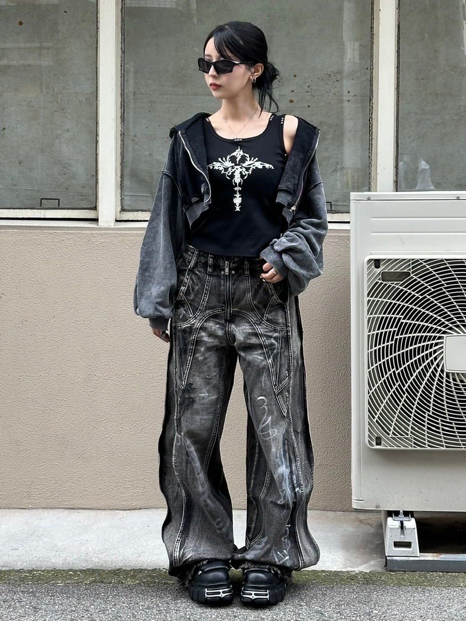 【XU DOG】studs cross print sleeveless (4color)