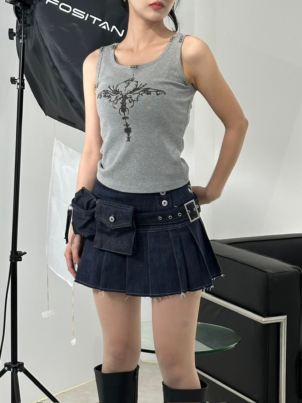 【XU DOG】studs cross print sleeveless (4color)