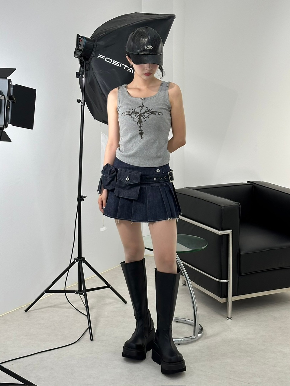 【XU DOG】studs cross print sleeveless (4color)