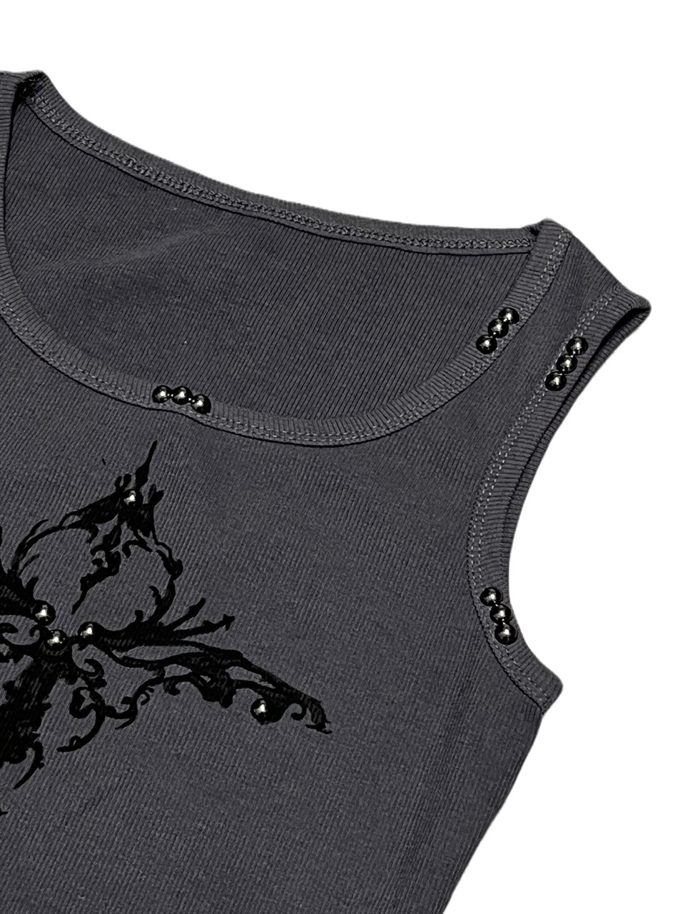【XU DOG】studs cross print sleeveless (4color)