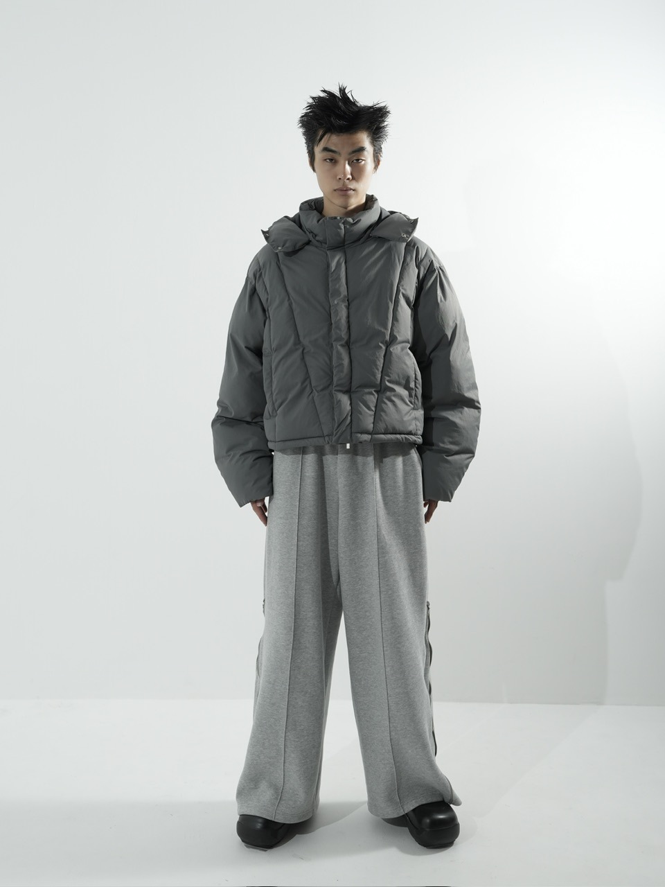 CS】2way cropped puffer jacket (charcoal) | OUR BRAND,Chikashitsu