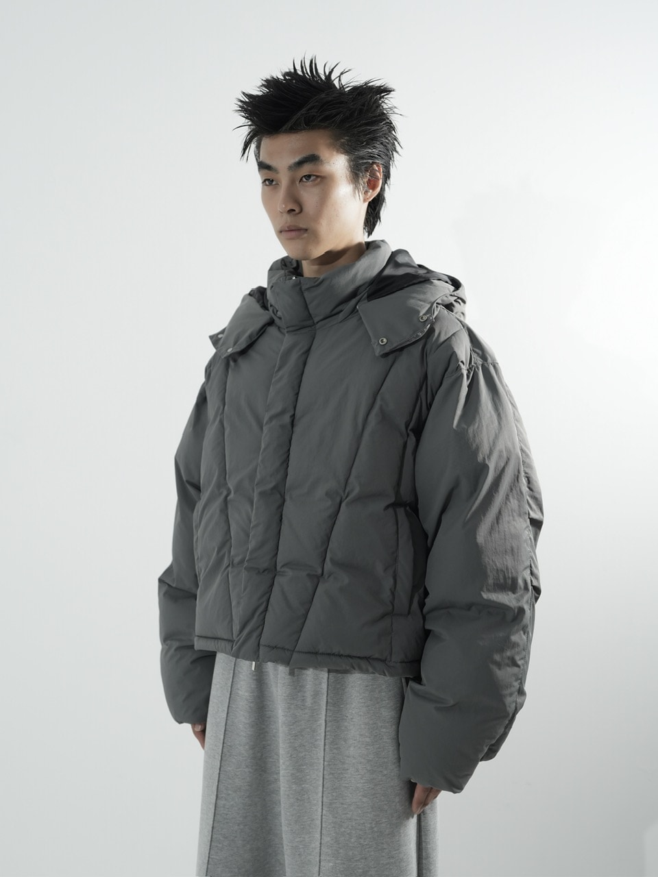 CS】2way cropped puffer jacket (charcoal) | OUR BRAND,Chikashitsu