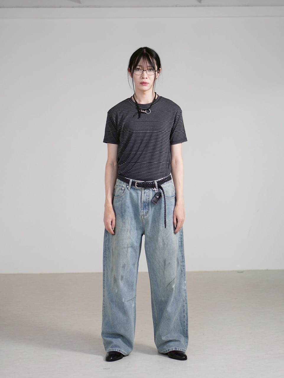 Chikashitsu +】dirty wash semi wide denim (2color