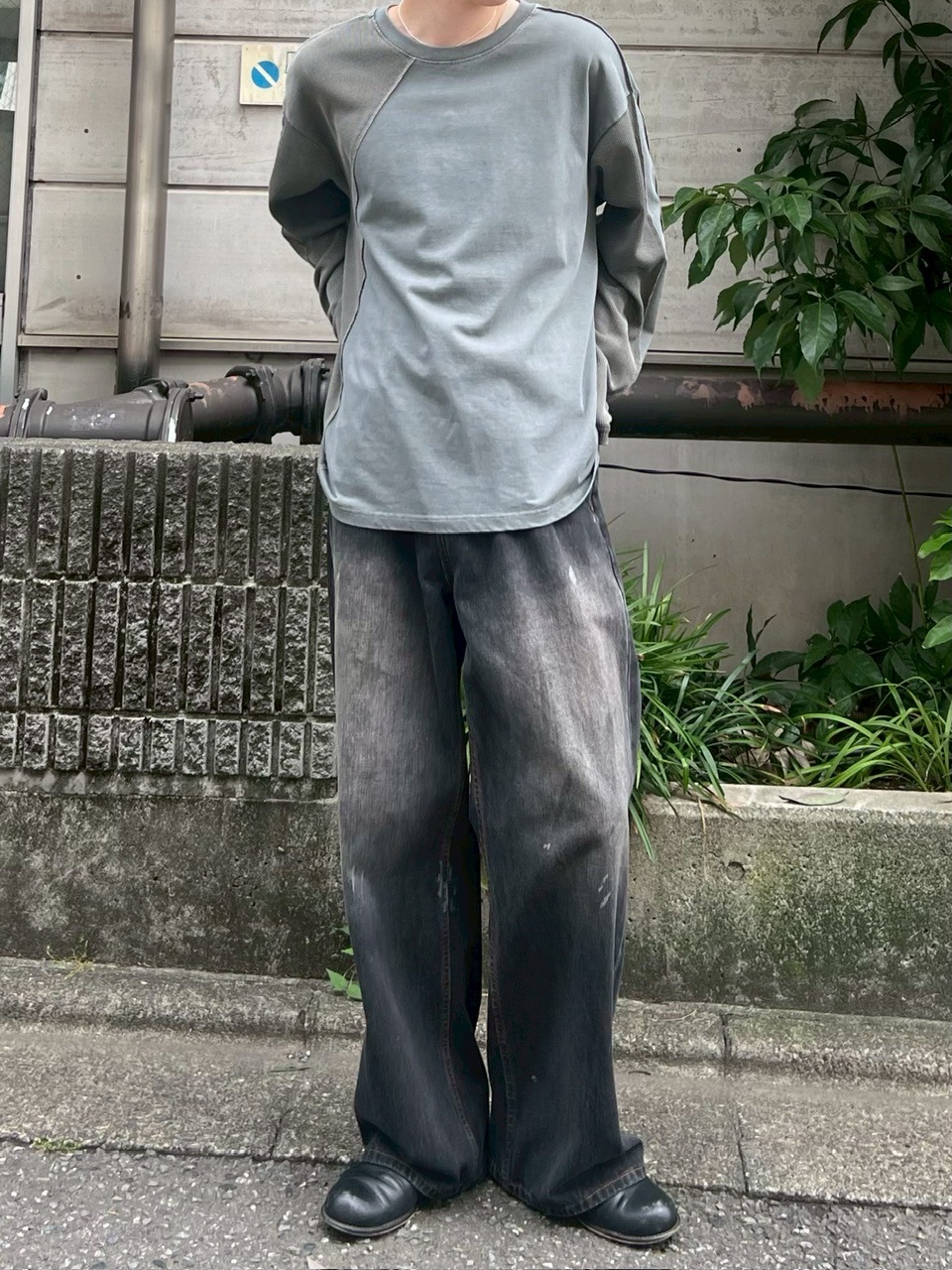 Chikashitsu +】dirty wash semi wide denim (2color