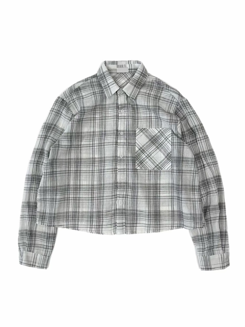 受注制【Chikashitsu +】cropped linen check shirt (3color
