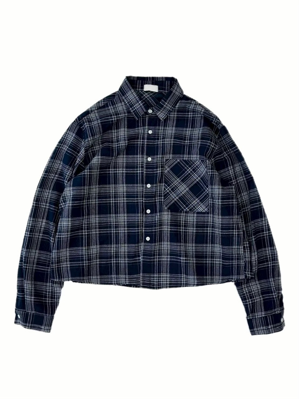 受注制【Chikashitsu +】cropped linen check shirt (3color