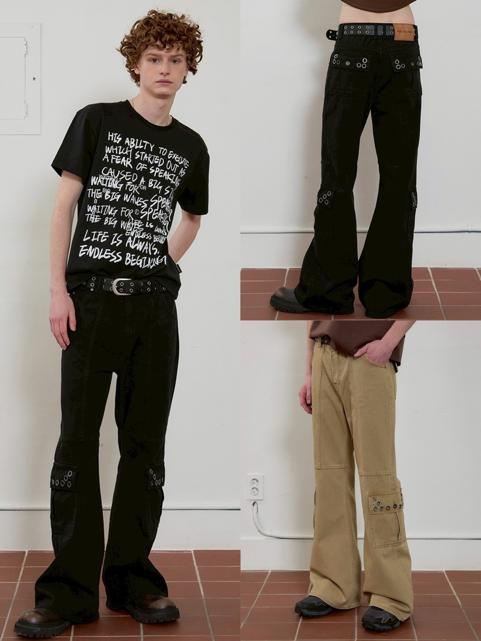 【新品未使用】ESC Studio ブラック ブーツカットデニムパンツ ESC STUDIO】eyelet denim bootcut pants / 【イーエスシー