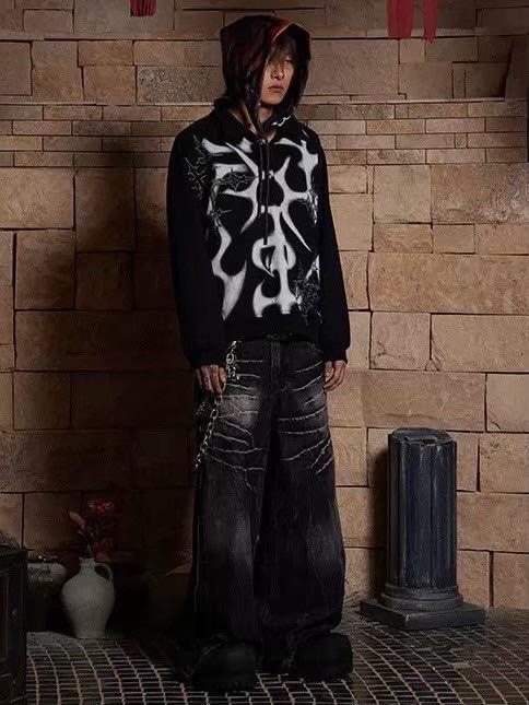 【DND4DES】GRAFFITI EMBROIDERED POLO HOODIE JACKET