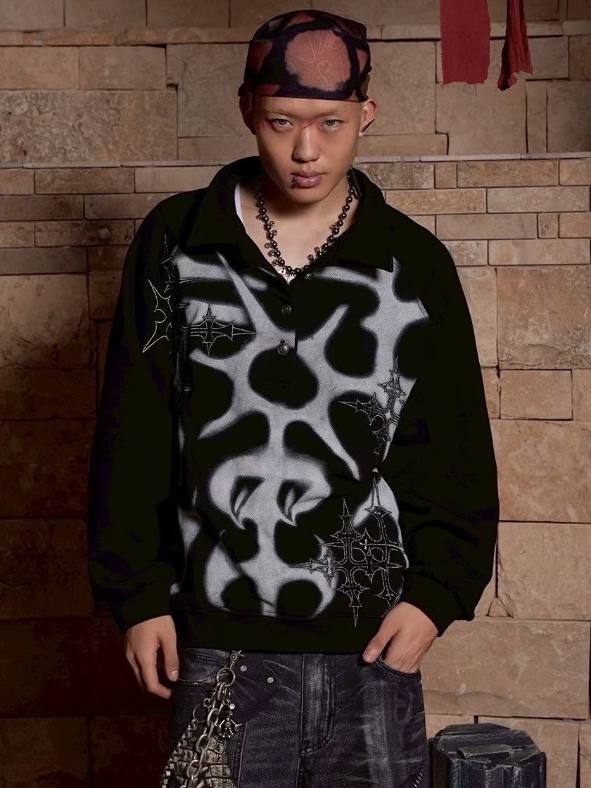 【DND4DES】GRAFFITI EMBROIDERED POLO HOODIE JACKET