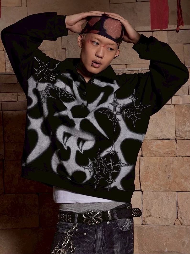 【DND4DES】GRAFFITI EMBROIDERED POLO HOODIE JACKET