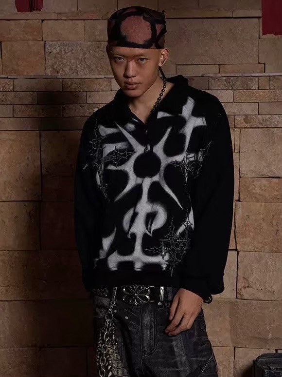 【DND4DES】GRAFFITI EMBROIDERED POLO HOODIE JACKET