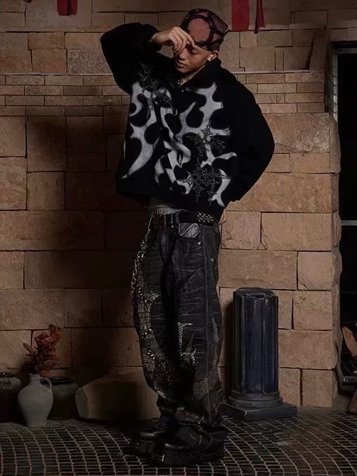 【DND4DES】GRAFFITI EMBROIDERED POLO HOODIE JACKET