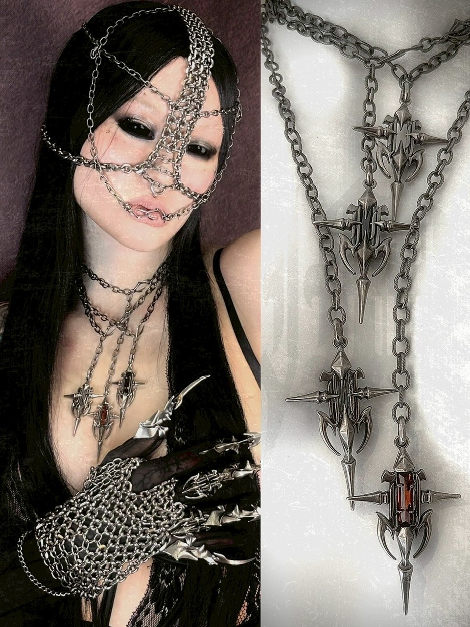 IIIMIII punk necklace y2k イアミ IIIMIII】Gothic Punk Long Pendant Necklace | OUR BRAND