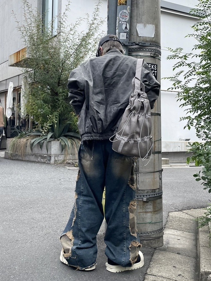 受注制【Never mind the XU】camouflage side damage denim pants (2color) / 【ネバーマインドザエックスユー】カモフラージュサイドダメージワイドデニムパンツ