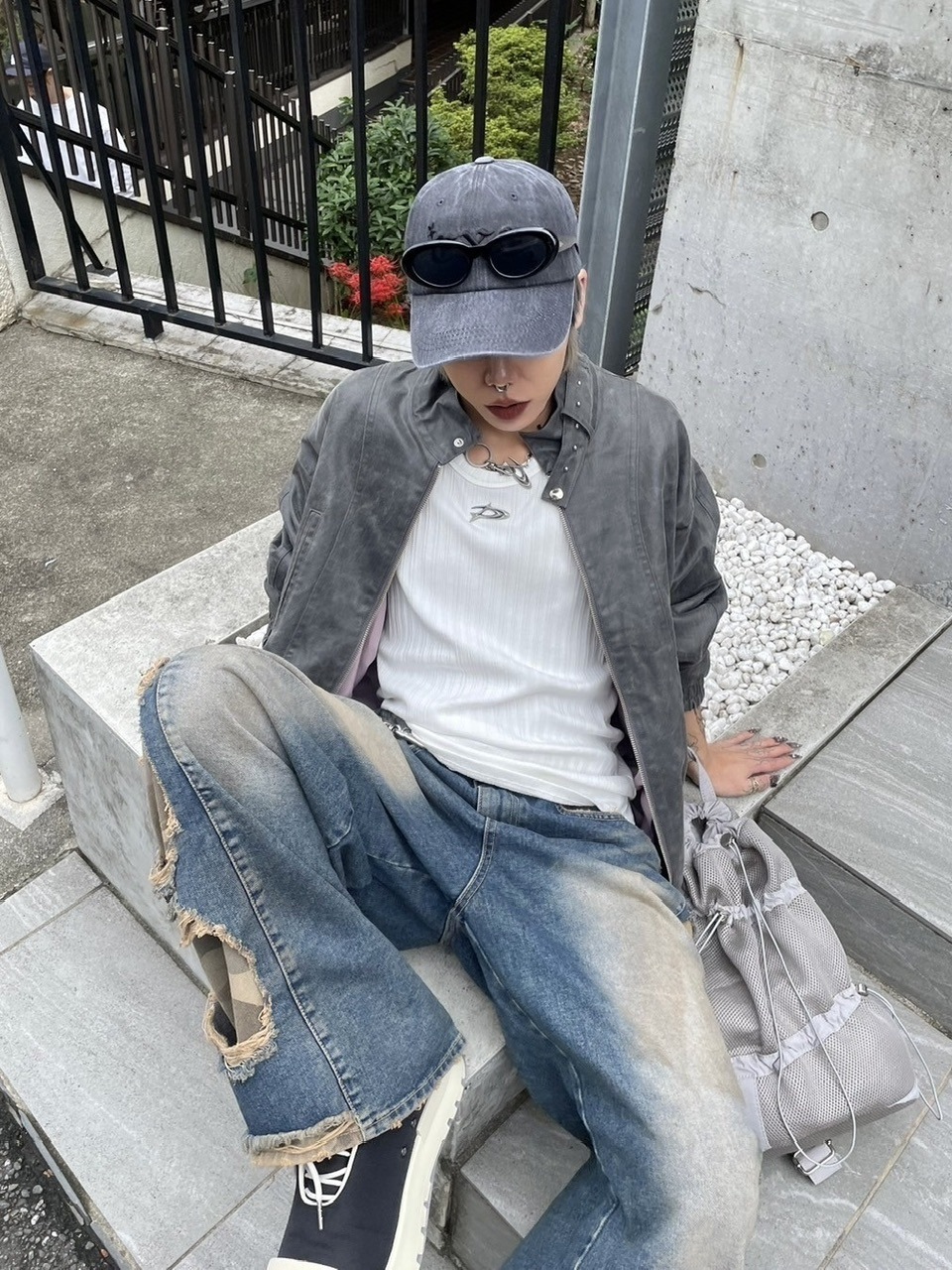 受注制【Never mind the XU】camouflage side damage denim pants