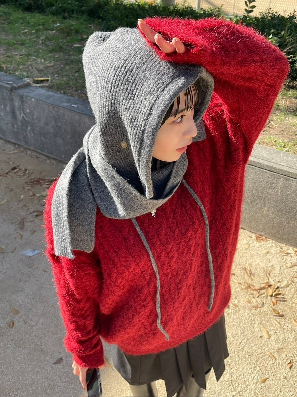 【Chikashitsu +】knit hooded muffler (4color)